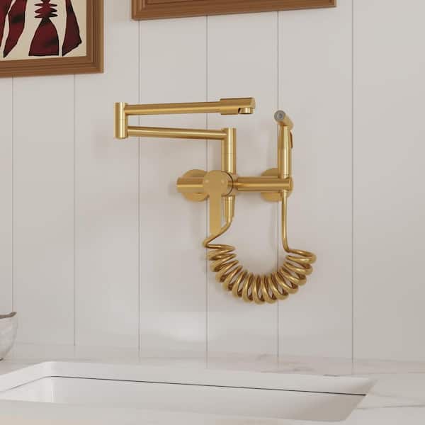 EVERSTEIN Single-Handle Wall Mount 8 in. Kitchen Faucet Brushed Gold Faucet for Kitchen, with Spray Gun