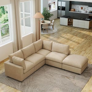 Magic Home 100 in. Square Arm 5-Piece Chenille L-Shaped Modualr