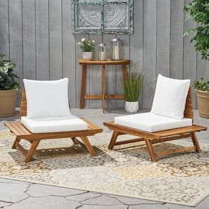 Sedona Teak Brown Removable Cushions Wood Outdoor Patio Lounge Chair with White Cushions (2-Pack)
