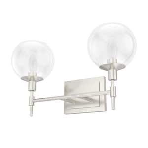 Xidane 18.25 in. 2-Light Brushed Nickel Vanity Light with Clear Glass Shades