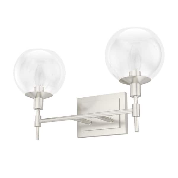 Xidane 18.25 in. 2-Light Brushed Nickel Vanity Light with Clear Glass Shades