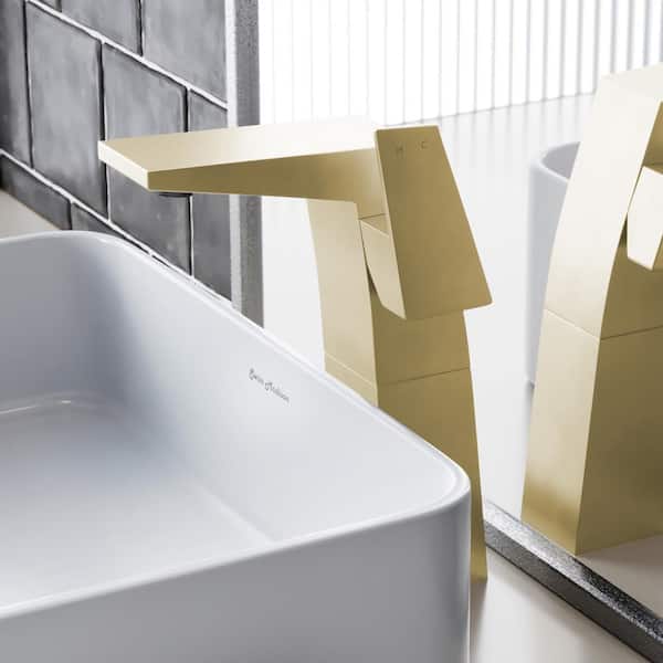 Swiss Madison Carre Single-Handle High-Arc Single-Hole Bathroom Faucet in Brushed Gold