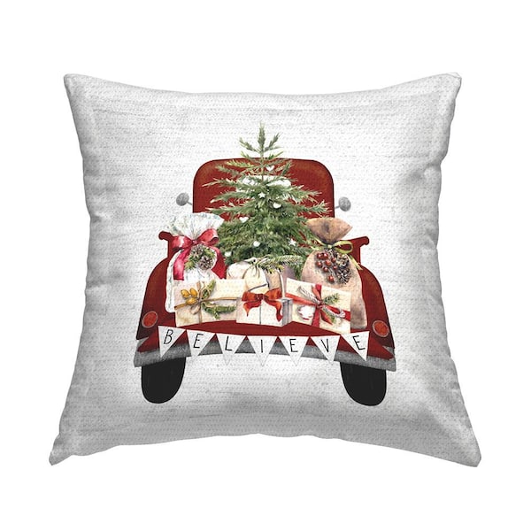 Stupell Industries Believe Christmas Gifts Truck Red Square Outdoor Throw Pillow