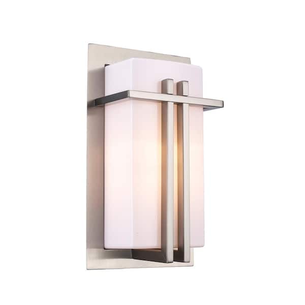 Bel Air Lighting Doheny 1-Light Steel Modern Outdoor Wall Light Fixture with Opal Acrylic Shade