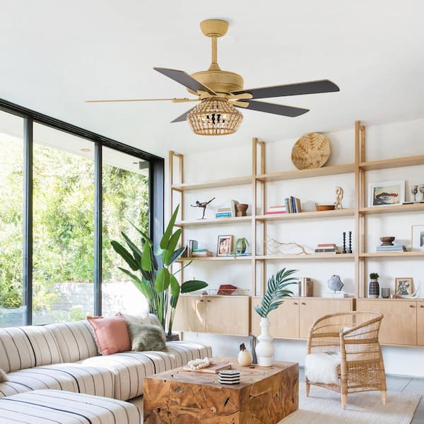 52 in. Indoor Weathered Gold Reversible Blade Ceiling Fan with Light Kit and Remote Control Included