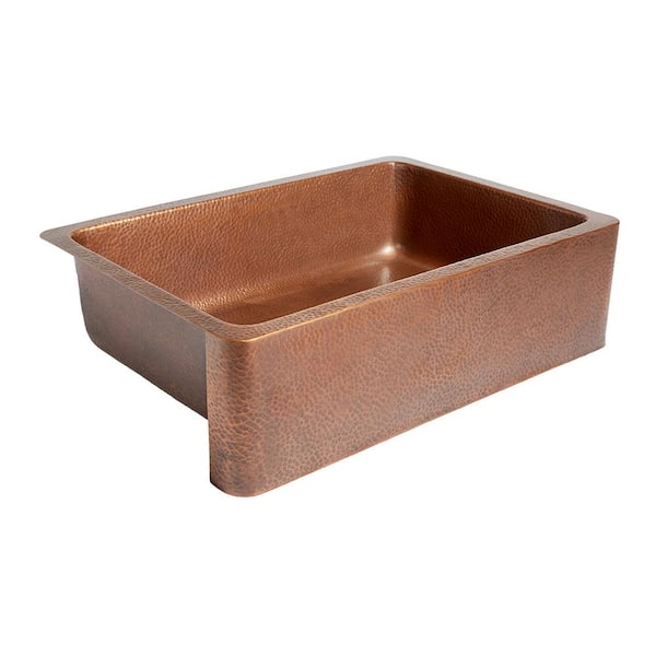 SINKOLOGY Adams Farmhouse/Apron-Front Handmade Pure Solid Copper 33 in. Single Bowl Kitchen Sink in Antique Copper