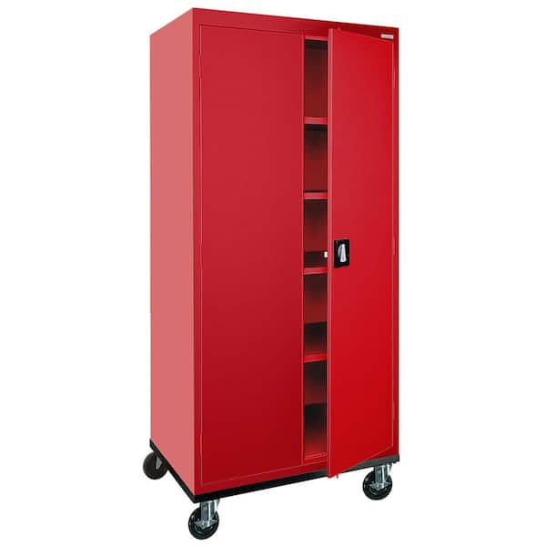 Sandusky Elite Transport Series ( 36 in. W x 78 in. H x 24 in. D ) Steel Garage Freestanding Cabinet with Casters in Red