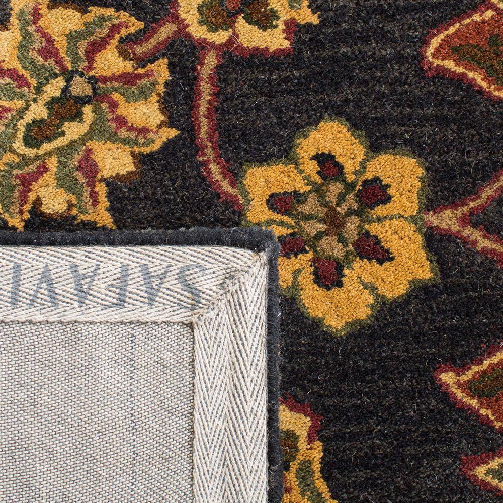 Elegant Victorian Floral 6' Round Black and Gold Wool Rug