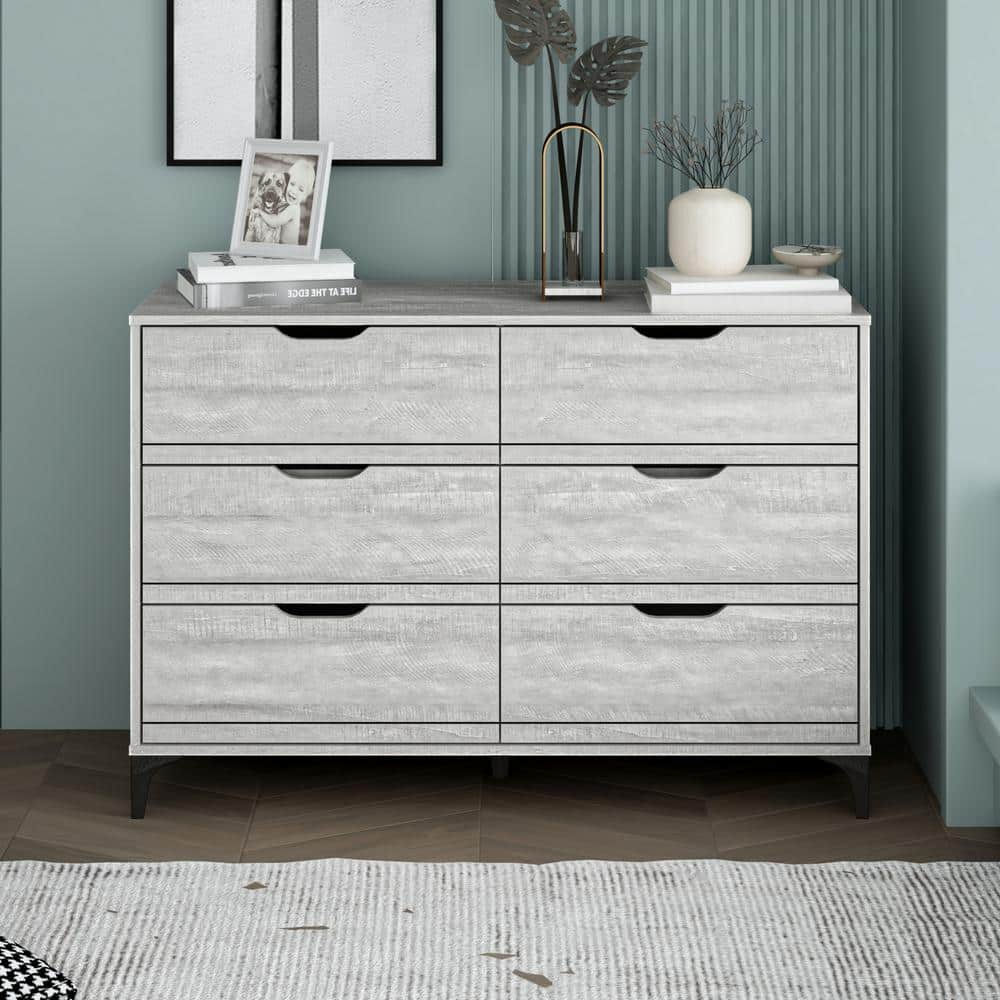 Lilay Dusty Gray Oak 6-Drawer Dresser (31.7 in. H x 46.5 in. W x 15.7 in. D) -  GALANO, SH-DIPU6290AMS