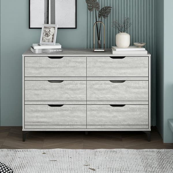 GALANO Lilay Dusty Gray Oak 6-Drawer 46.5 in. Wide Dresser (Sturdy Design with Interlocking Drawers)