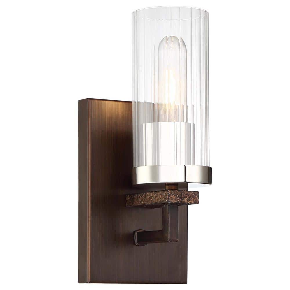 Maddox Roe 5 in. 1-Light Iron Ore with Gold Dust Highlights Wall Sconce with Clear Ribbed Glass Shade price history on PriceWatchPro