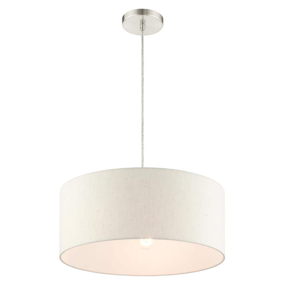 Meadow Brushed Nickel 3-Light Drum Pendant with Oatmeal Shade