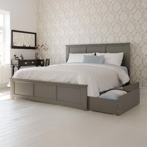 Madison Grey Solid Wood Frame King Platform Bed with Matching Footboard and Storage Drawers