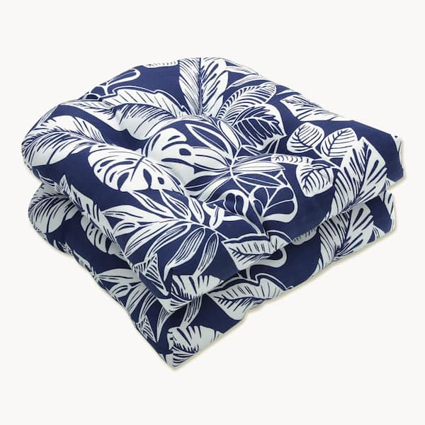 Pillow Perfect Floral 19 x 19 Outdoor Dining Chair Cushion in Blue/White (Set of 2)