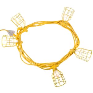 50 ft. 12/3 SJTW 5-Light Metal Guards Temporary Light Stringer, Yellow