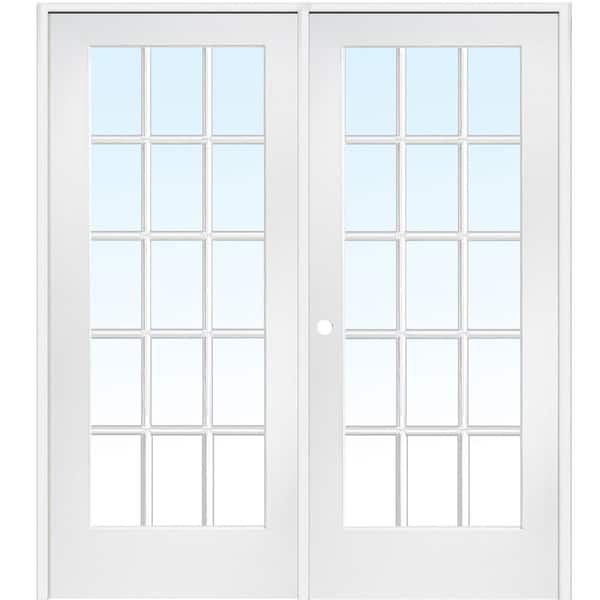 MMI Door 60 in. x 80 in. Right Hand Active Primed Composite Glass 15 Lite Clear True Divided Prehung Interior French Door