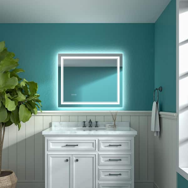 30 in. W x 36 in. H Medium Rectangular Frameless Dimmable Anti-Fog LED Wall Bathroom Vanity Mirror in Silver