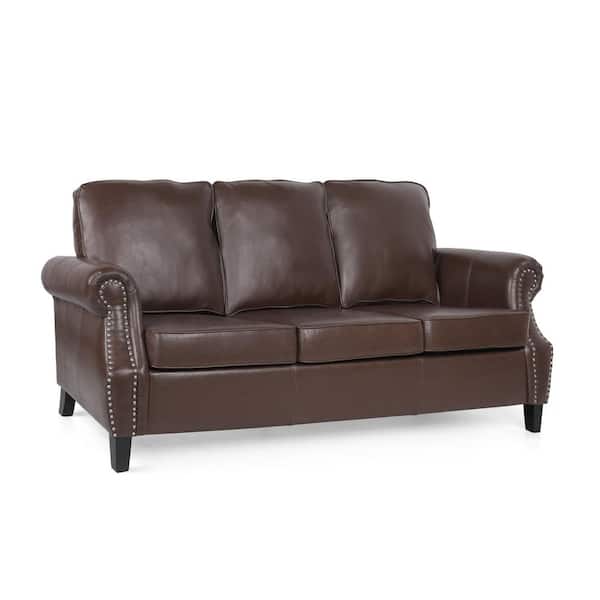 Noble House Amedou 80 in. Rolled Arm 3-Seater Removable Covers Sofa in Dark Brown