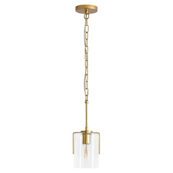 Adjustable Height 18.5-60 in. Gold 1-Light Pendant Light with Clear Glass Cylinder Shade, E26 Bulb Not Included
