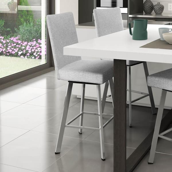 Amisco Elmira 26" Grey White Polyester / Metallic Grey Metal Swivel Counter Stool