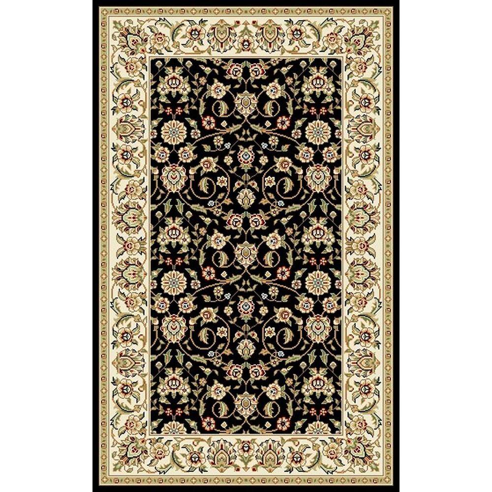 Black Floral Synthetic 4' x 6' Area Rug with Border Embellishment