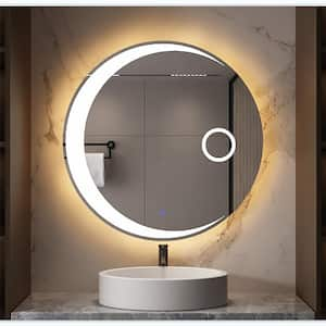 24 in. W x 24 in. H Round Frameless Anti-Fog Dimmable Wall Bathroom Vanity Mirror in Silver