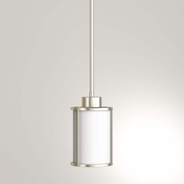 Home Decorators Collection 1-Light Brushed Nickel and Glass Mini Pendant 