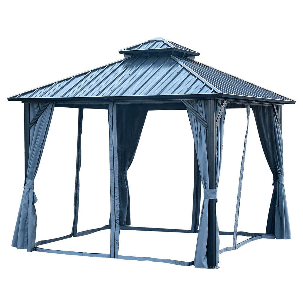 12 ft. x 12 ft. Outdoor Hardtop Gazebo with Galvanized Steel Double Roof, S