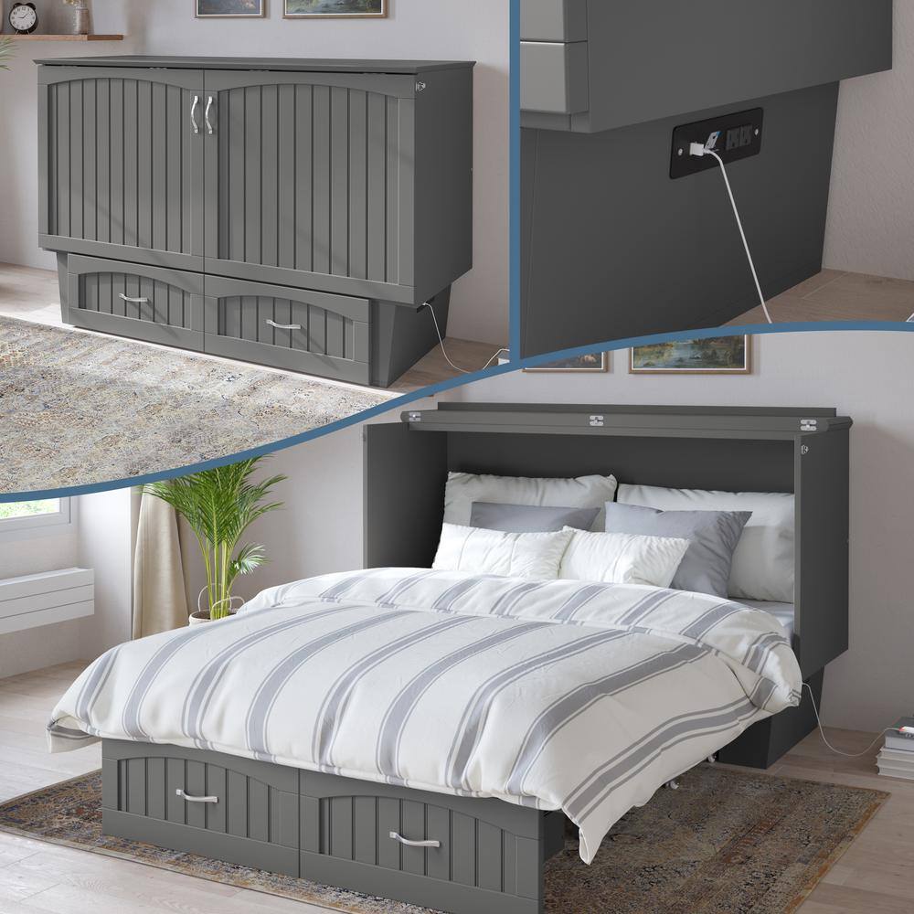 Nantucket Grey Wood Frame Queen Murphy Bed Chest with 6 in. Mattress, Built-in Charger and Storage Drawer price history on PriceWatchPro