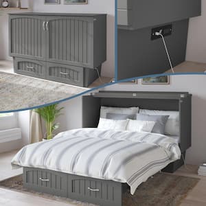 Nantucket Murphy Bed Chest Queen Grey with Charging Station and Cool Soft Mattress