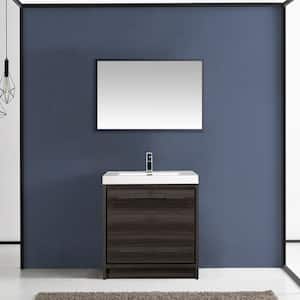 24 in. W x 20 in. D x 35 in. H Freestanding Bath Vanity in Grey Oak with White Glossy Resin Top