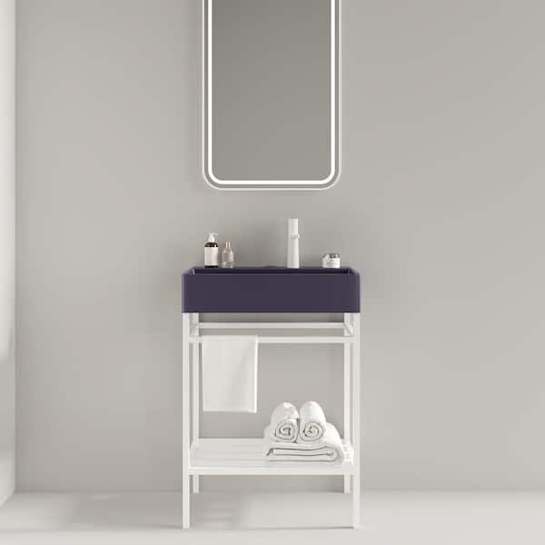 24 in. W Freestanding White Bath Vanity with Purple Ceramic Top Unassembled