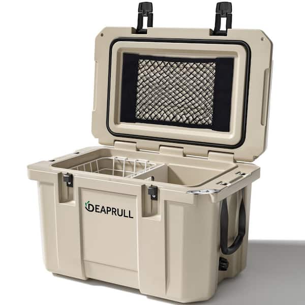 Khaki 60 qt. Portable Chest Cooler with Cup Holders, Nylon Rope Handles and Double Latches-Keeps Ice Up to 6-Days