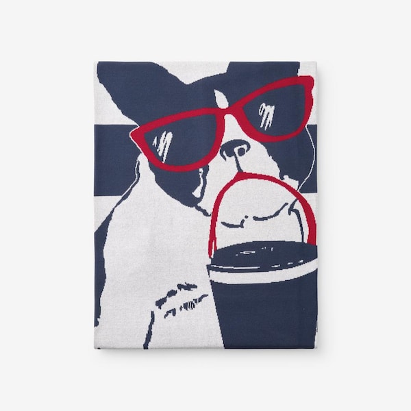 The Company Store Summer Knit Dog Blue Throw Blanket