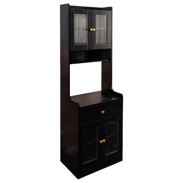 Black 71 in. H Kitchen Pantry Hutch Storage Cabinet Buffet Cabinet w/Microwave Stand Buffet Sideboard Coffee Bar Cabinet