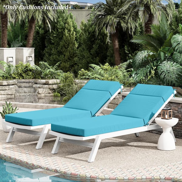 80 in. x 26 in. x 4 in. ( 2-Pack ) Outdoor Water-Resistant Replacement Chaise Lounge Seat Cushion Lake Blue
