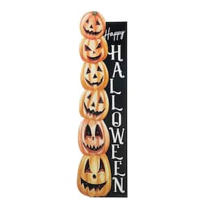 42 in. H Lighted Halloween Wooden Stacked Pumpkins Porch Sign with Timer