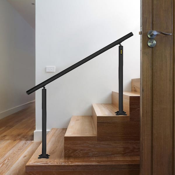 5 ft. Outdoor Stair Railing Fits 4-5 Steps Adjustable Angle Aluminum Stair Handrails for Outdoor Steps, Black