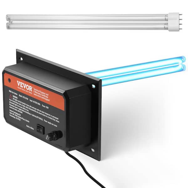 HVAC Air Purifier 1500 Sq. Ft. UV UVC Whole House Air Purifier in Black 16in. Duct for AC Duct Air Scrubber with Bulb
