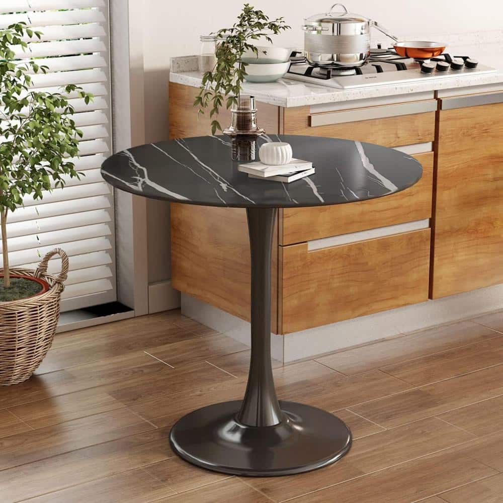 24 in. Round Dining Table with Pedestal Base Black Marble 1 Piece price history on PriceWatchPro