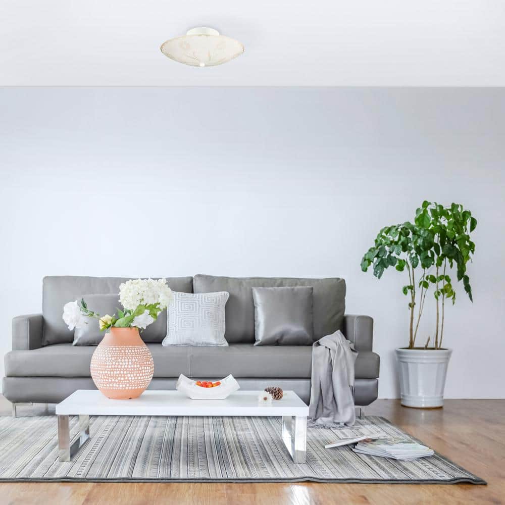 Elegant Floral White Glass Semi Flush Ceiling Light