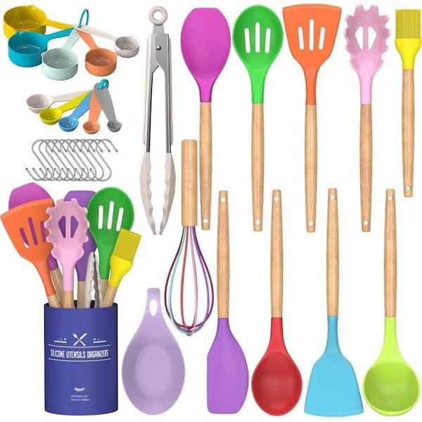 33-Piece Kitchen Cooking Utensils Set, Non-Stick Silicone Cooking Kitchen Utensils Spatula Set with Holder, Colorful