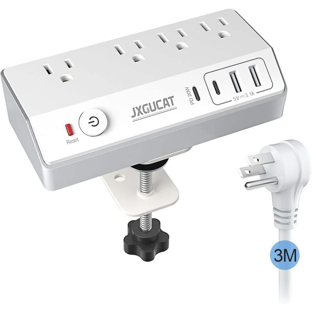 10' Desk Clamp Surge Protector Power Strip, PD20W Fast Charging Station with 4 AC Outlets and 4 USB Ports(2 USB-C) White price history on PriceWatchPro