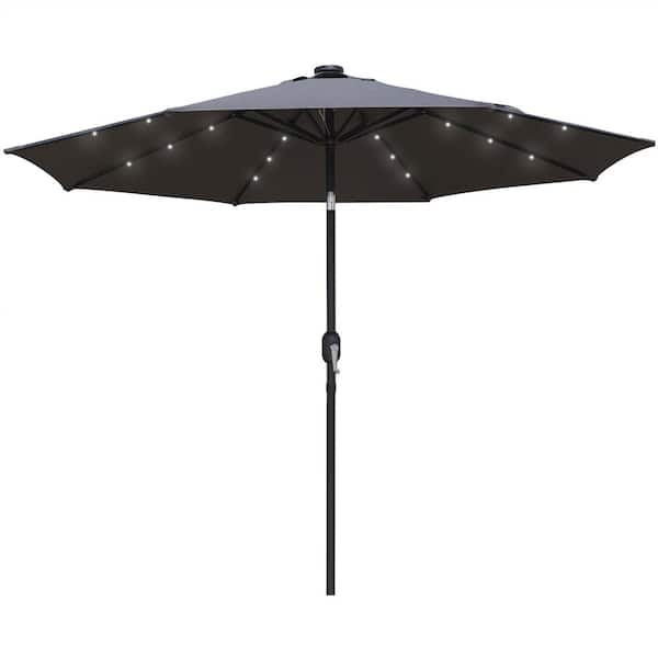 Leisuremod Sierra 9 ft. Steel Market Solar LED Tilt Patio Umbrella in Gray