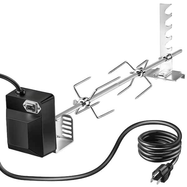 Universal Rotisserie Grill Kit, Automatic Rotating BBQ Rotisserie with 120V 4W Motor, 28 in. Spit Rod and Forks, Black