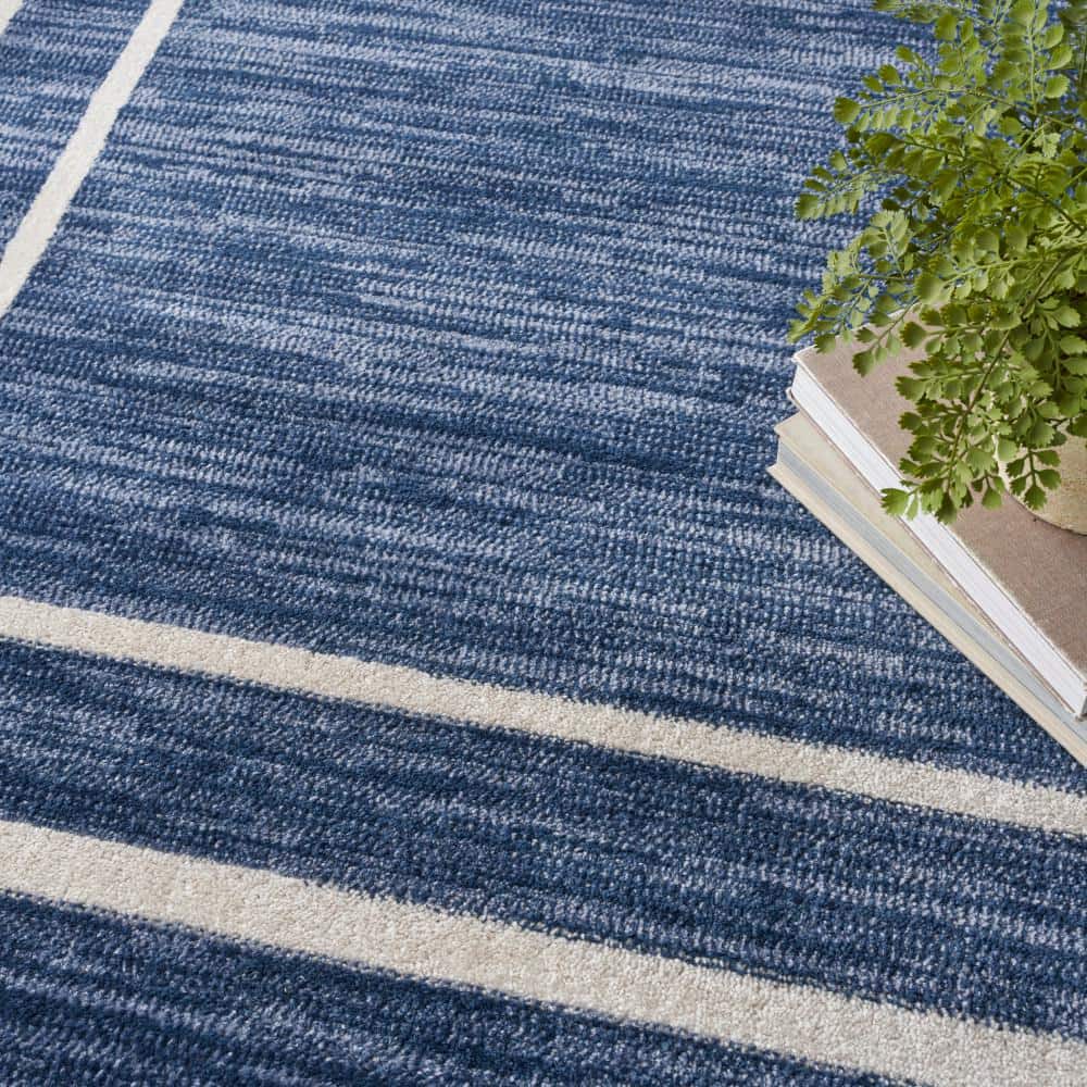 Navy and Ivory 10' x 14' Synthetic Rectangular Rug