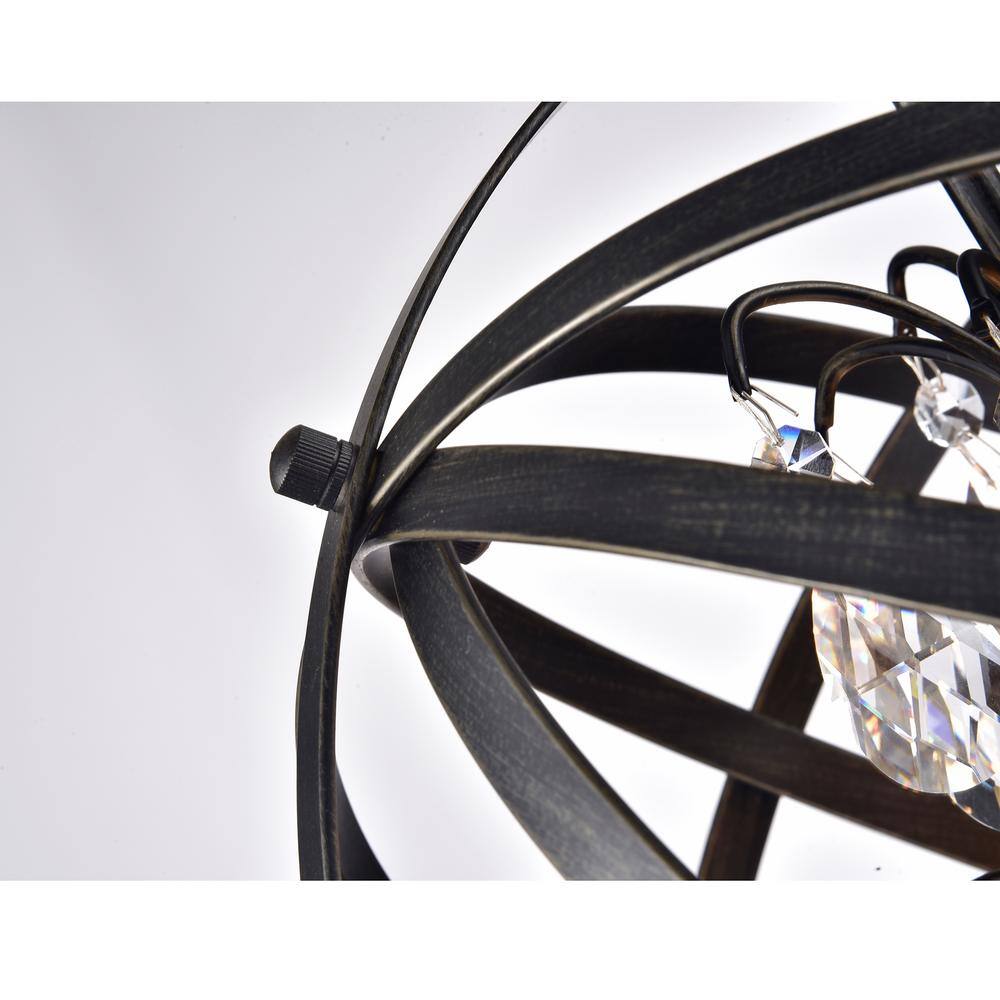 Antique Black Metal Globe Crystal 4-Light Chandelier