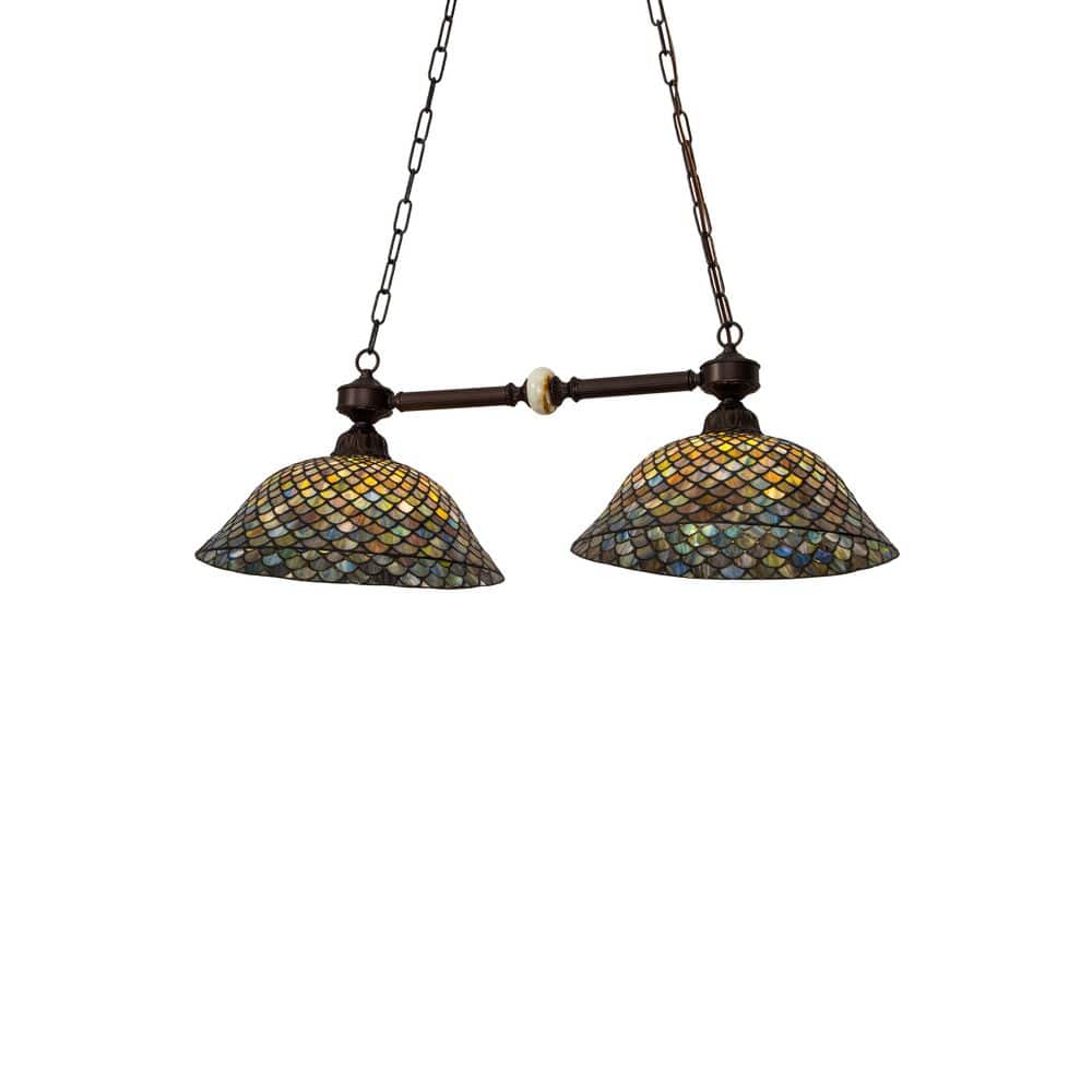 Fishscale 22.5 in 2 Light Mahogany Bronze Dimmable Pendant Light with Stained Glass Lens and No Bulbs Included price history on PriceWatchPro