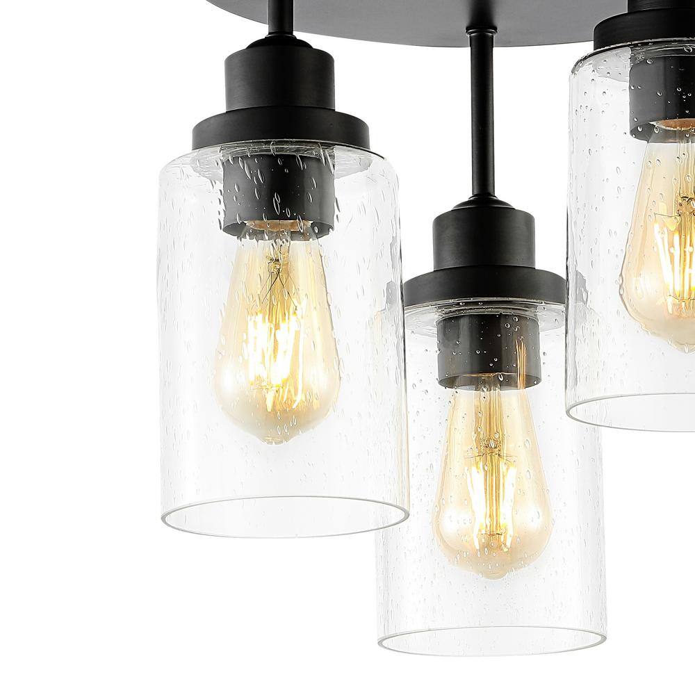 Black Iron and Seeded Glass 3-Light LED Semi Flush Mount
