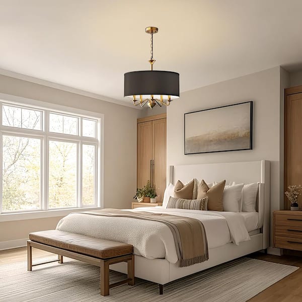 20 in. 5-Light Gold Empire Chandelier with Fabric Shades for Home Lighting